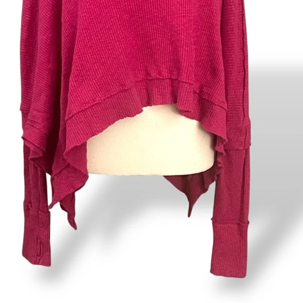 We The Free People Pink Funnel Neck Hi Low‎ Hem Knit Boho Casual Sweater Medium